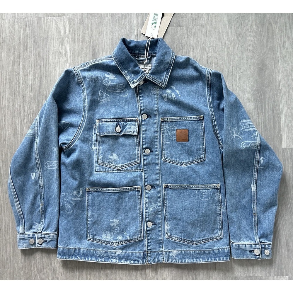 Carhartt Wip Stamp Jacket Blue Denim Jacket Mens Size Small NWT $278